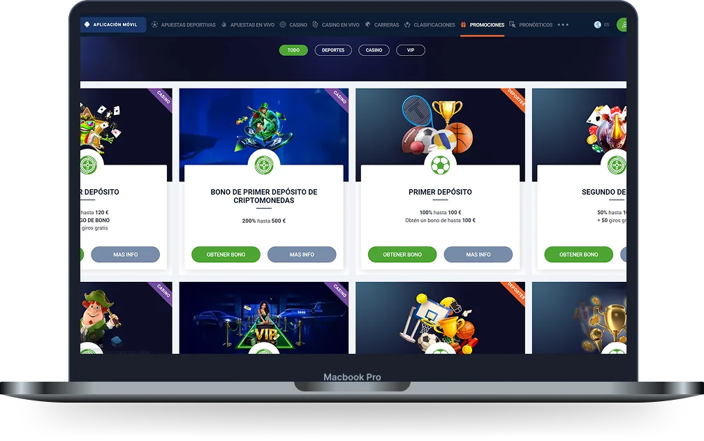 20Bet Casino promociones y bonos mostrados en la versión web para ordenador